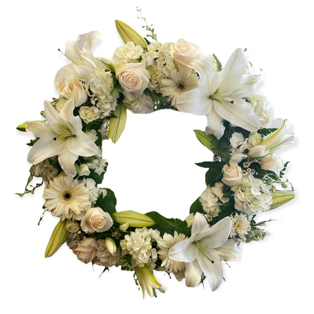 Pure White Beauty Sympathy Wreath Anchorage (AK) Funeral Flowers